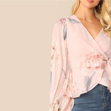 Load image into Gallery viewer, Floral Chiffon Lantern Sleeve Blouse